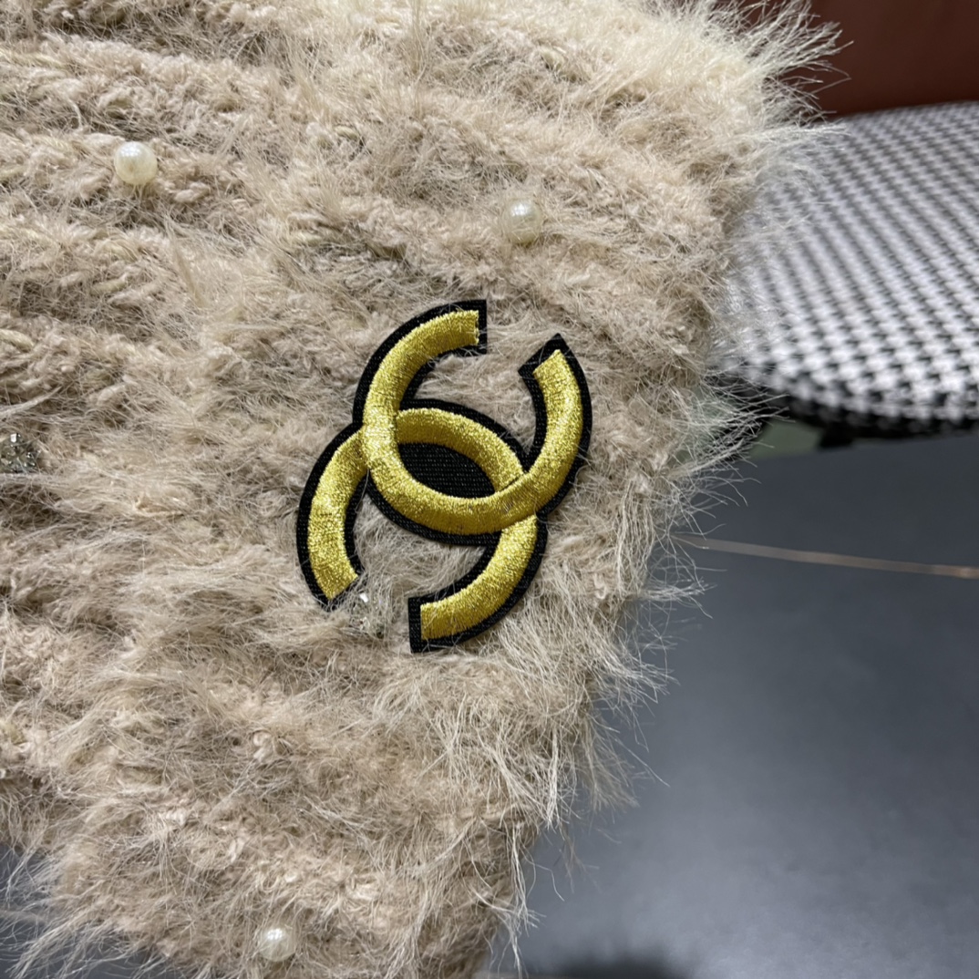 Chanel香奈儿毛绒针织毛线帽大头围有弹性，秋冬季保暖显脸小护耳