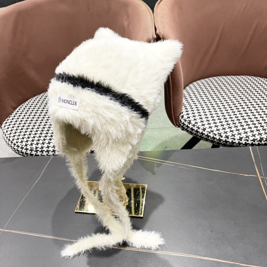 （蒙囗MONCLER】2024秋冬款女拼色双耳保暖甜美可爱时尚百搭毛绒护耳雷锋帽