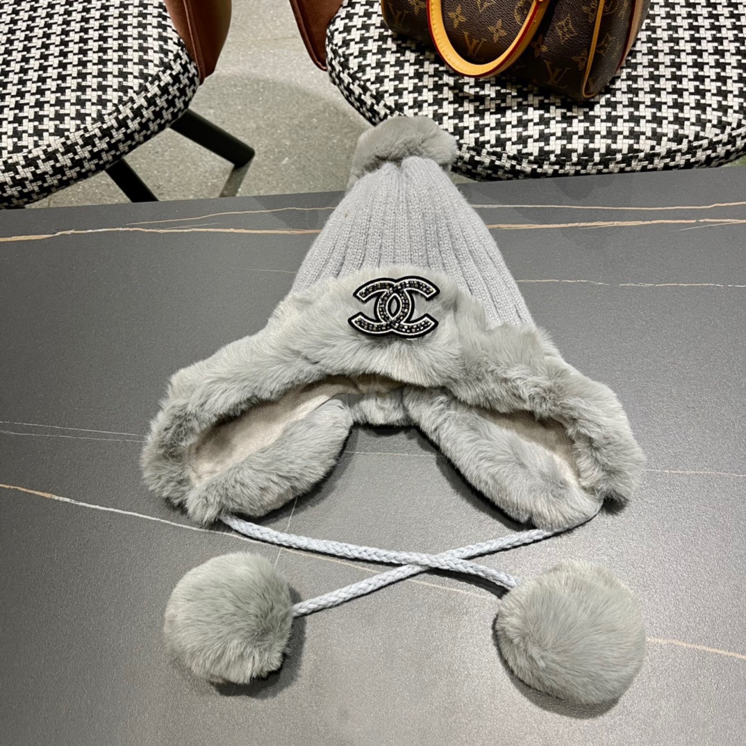 2023女冬季加厚保暖冷帽毛绒护耳加厚大檐防寒可爱毛球毛线帽棉帽