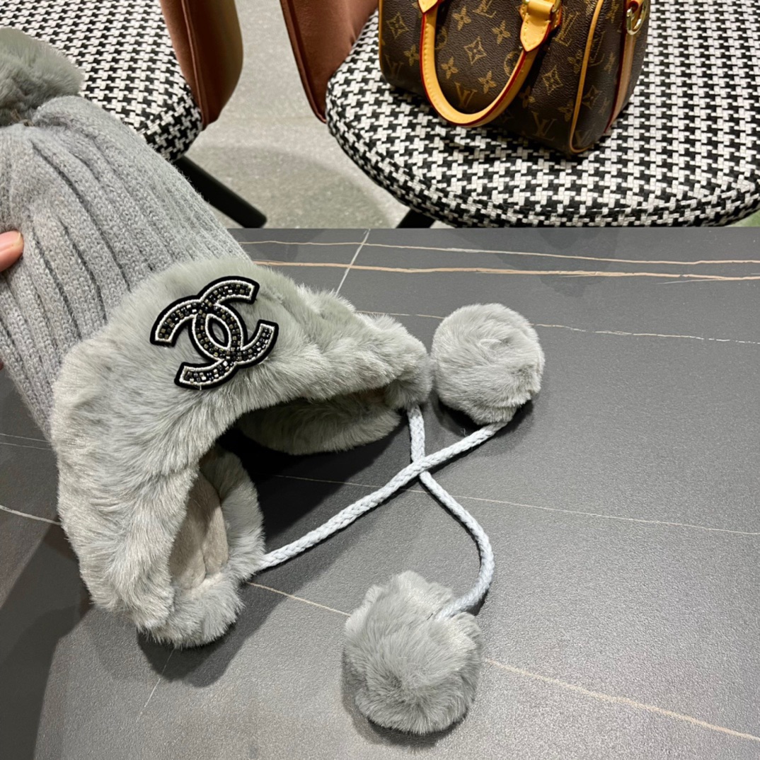 2023女冬季加厚保暖冷帽毛绒护耳加厚大檐防寒可爱毛球毛线帽棉帽