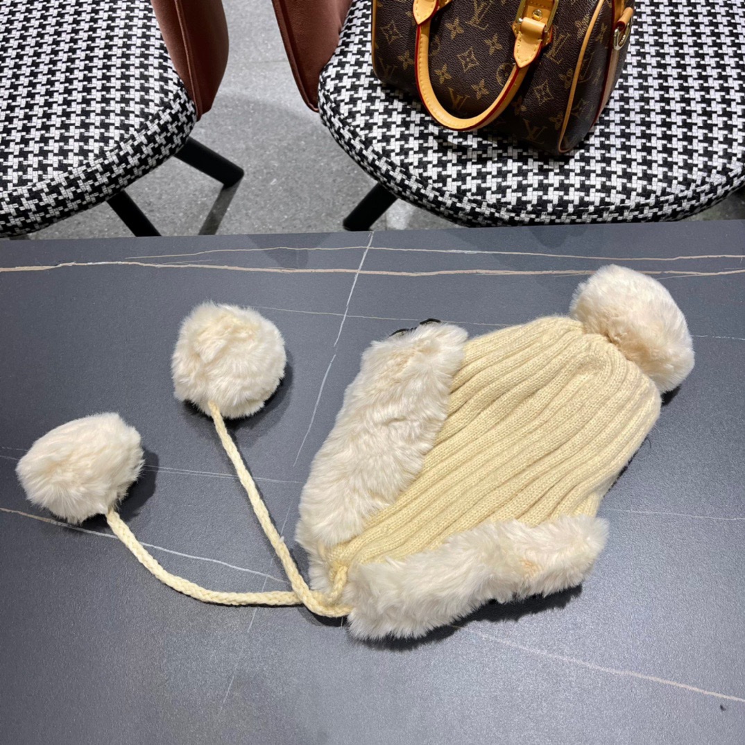 2023女冬季加厚保暖冷帽毛绒护耳加厚大檐防寒可爱毛球毛线帽棉帽