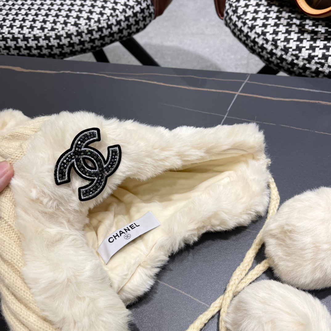 2023女冬季加厚保暖冷帽毛绒护耳加厚大檐防寒可爱毛球毛线帽棉帽