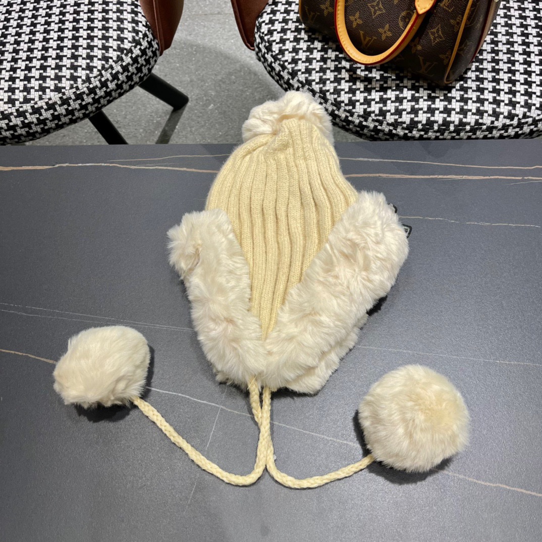 2023女冬季加厚保暖冷帽毛绒护耳加厚大檐防寒可爱毛球毛线帽棉帽