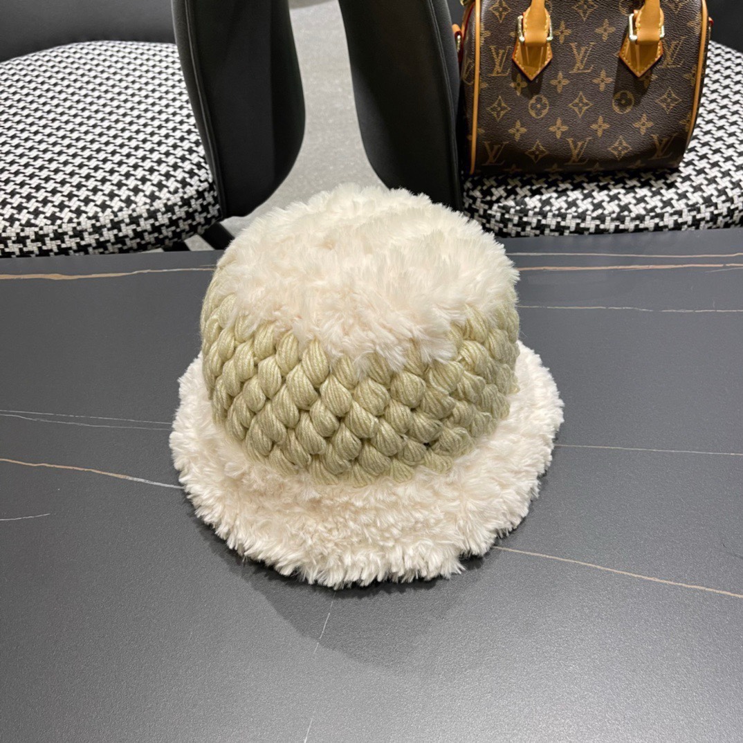 赛琳cellne加绒拼接盆帽手工钩针粗线女博主款保暖渔夫帽韩版冬款毛绒针织