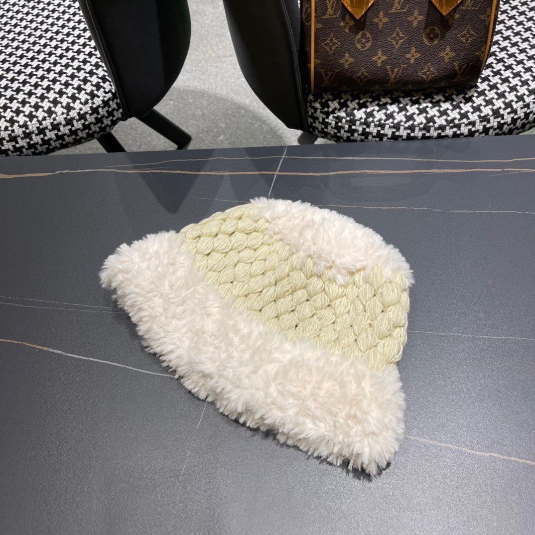 赛琳cellne加绒拼接盆帽手工钩针粗线女博主款保暖渔夫帽韩版冬款毛绒针织