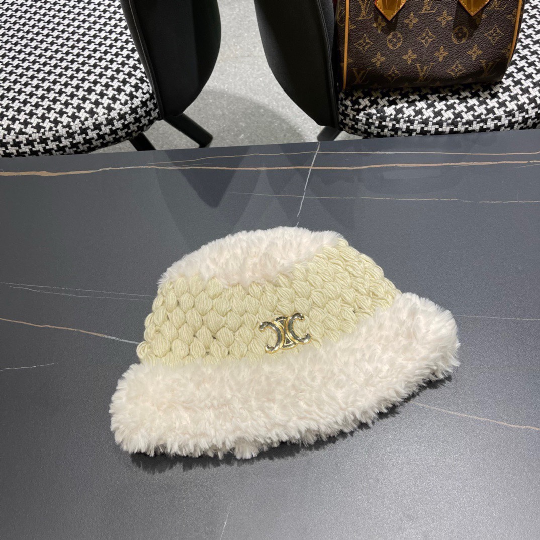 赛琳cellne加绒拼接盆帽手工钩针粗线女博主款保暖渔夫帽韩版冬款毛绒针织