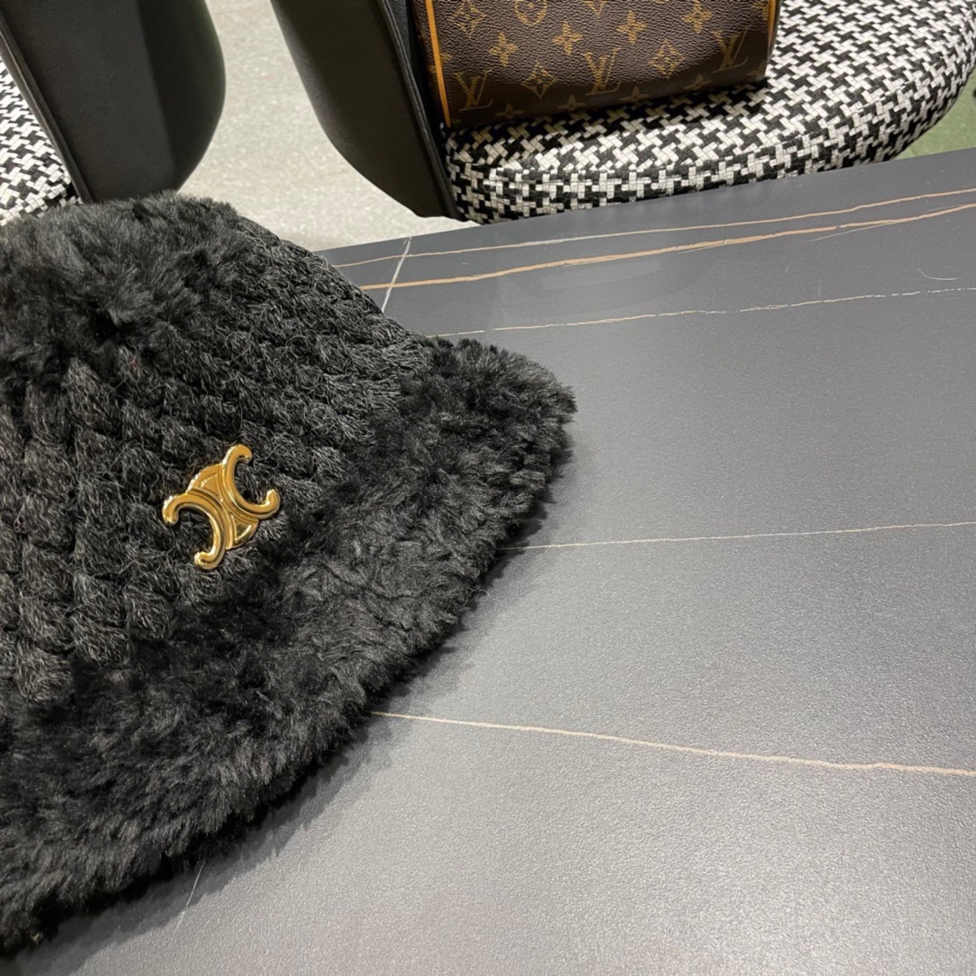 赛琳cellne加绒拼接盆帽手工钩针粗线女博主款保暖渔夫帽韩版冬款毛绒针织