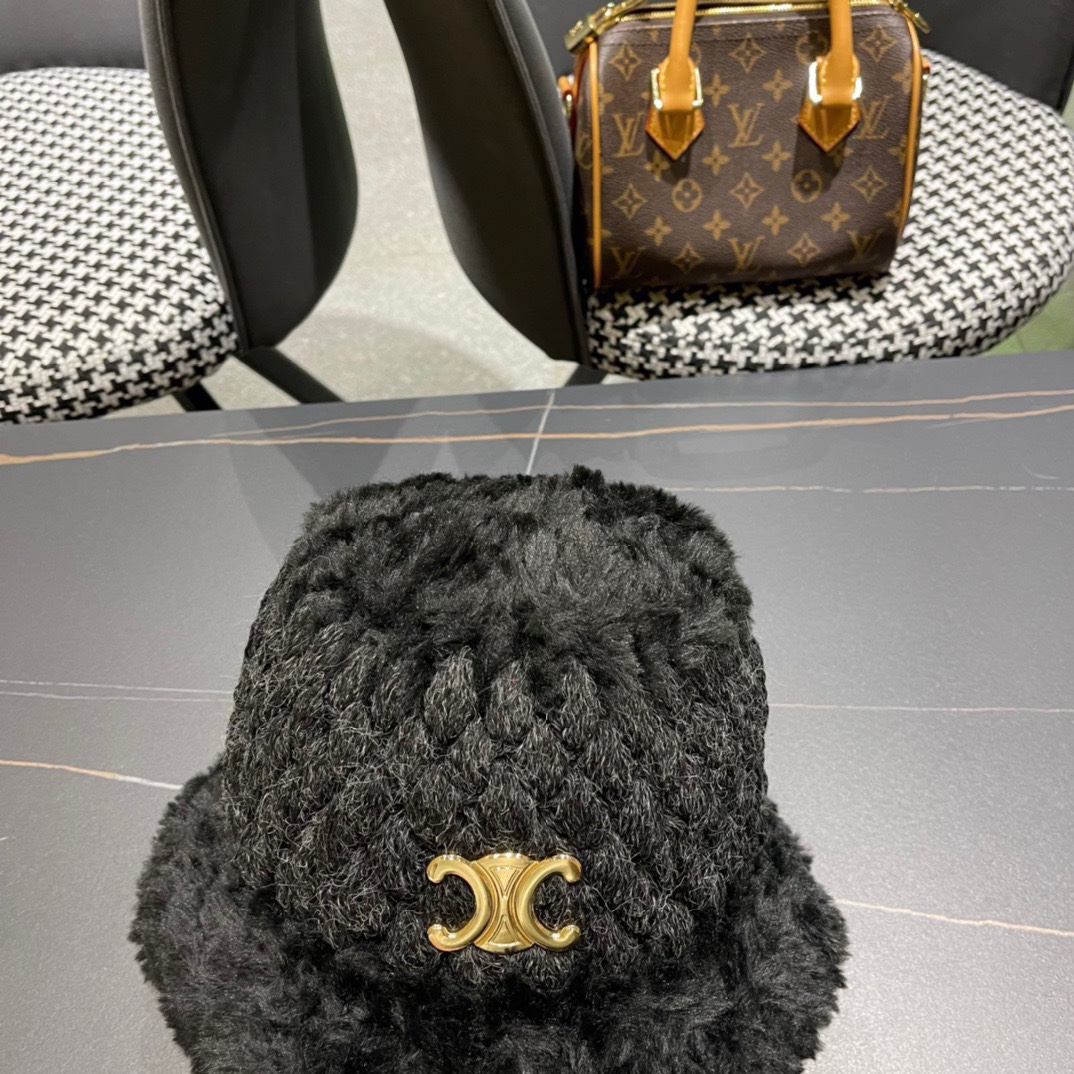 赛琳cellne加绒拼接盆帽手工钩针粗线女博主款保暖渔夫帽韩版冬款毛绒针织