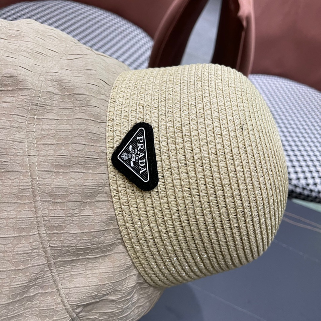  PRADA普拉达春夏2024新款显渔夫帽夏天遮阳防晒盆帽