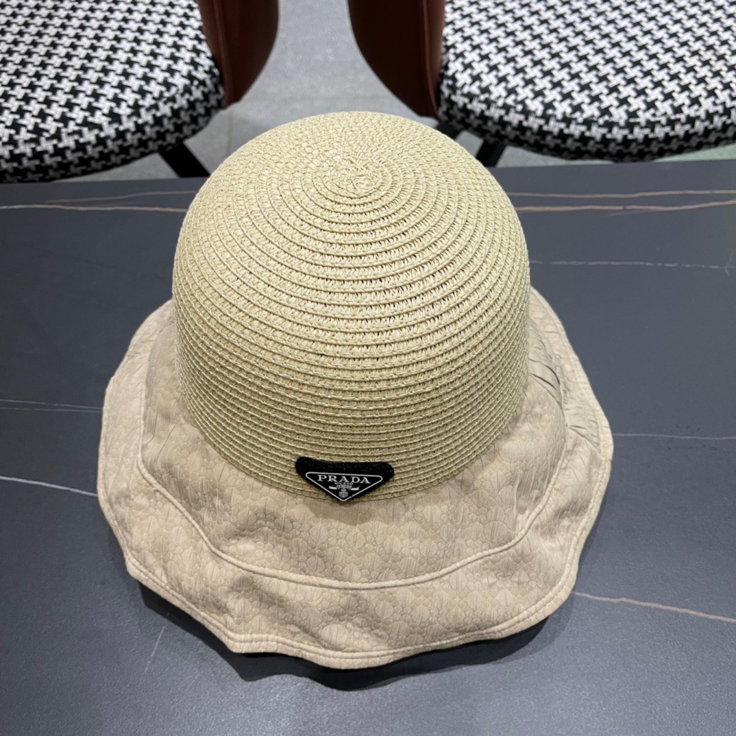  PRADA普拉达春夏2024新款显渔夫帽夏天遮阳防晒盆帽