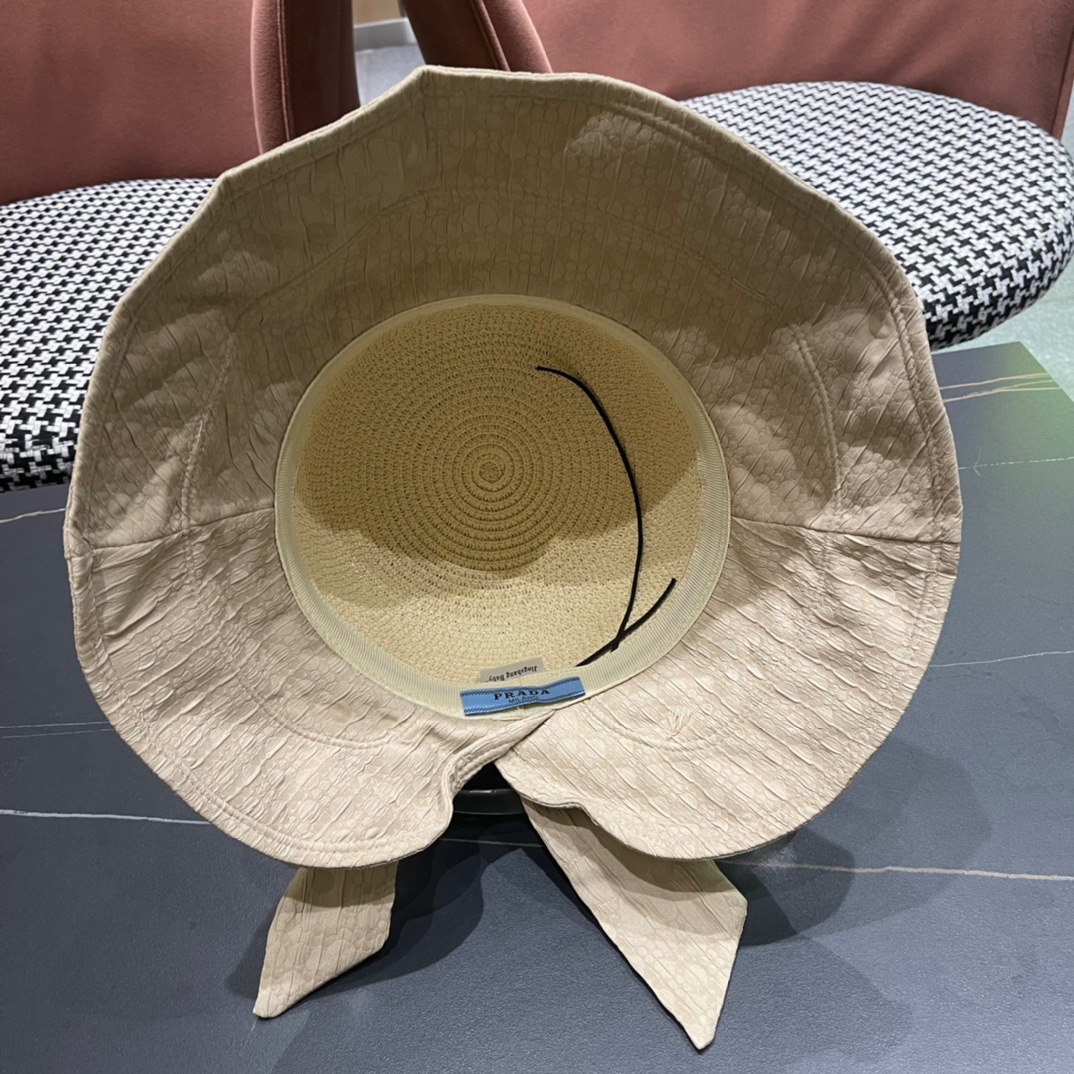  PRADA普拉达春夏2024新款显渔夫帽夏天遮阳防晒盆帽