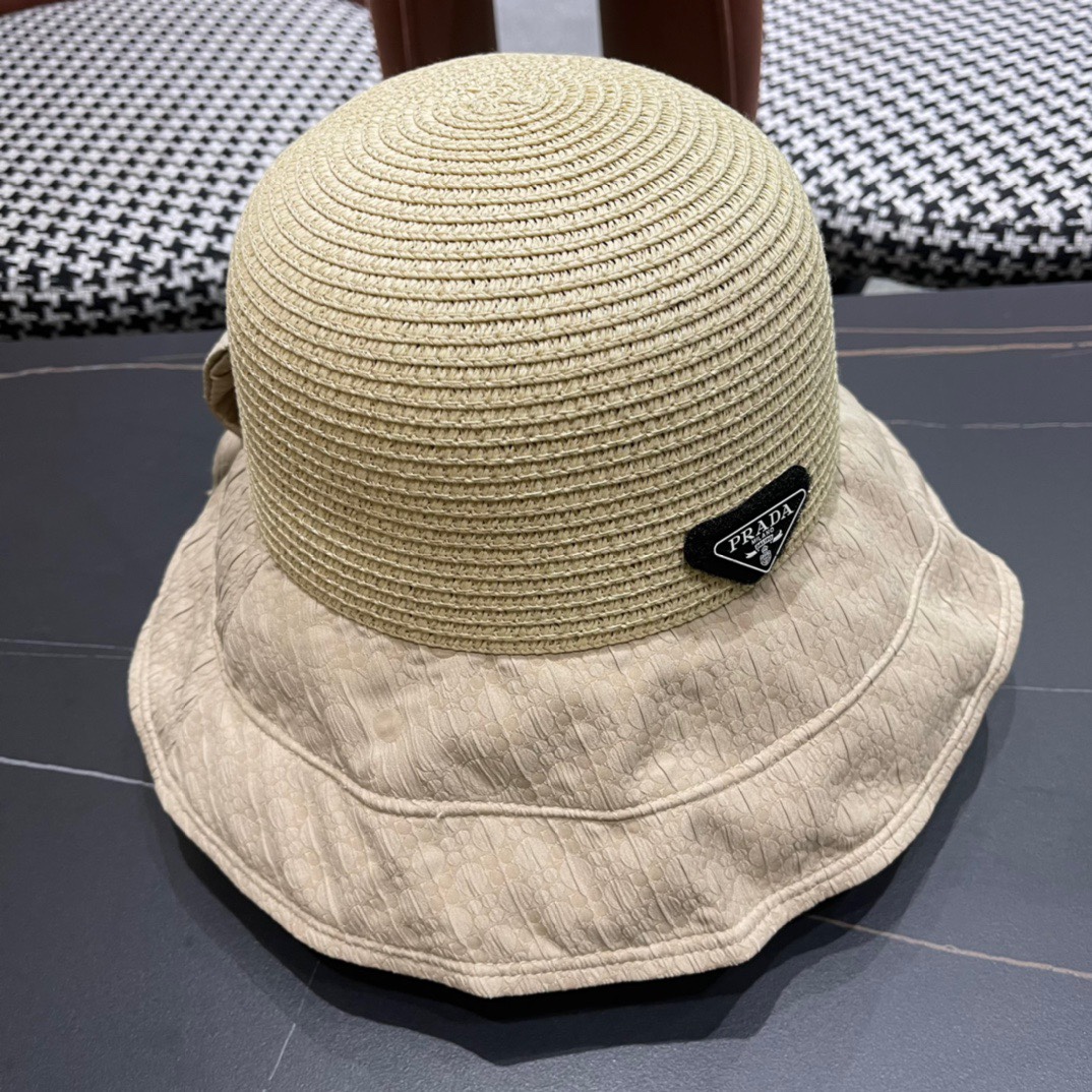  PRADA普拉达春夏2024新款显渔夫帽夏天遮阳防晒盆帽