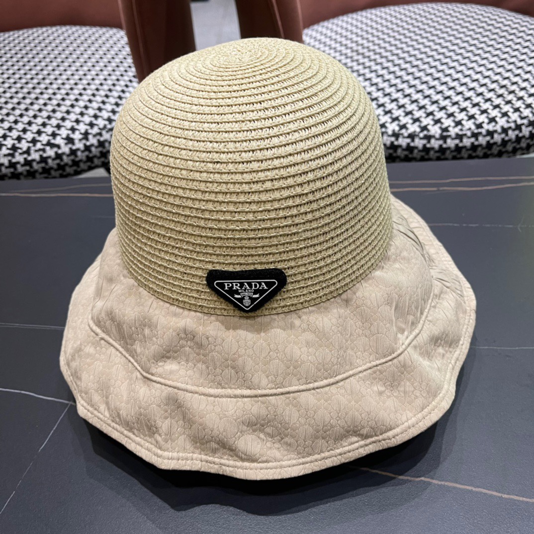  PRADA普拉达春夏2024新款显渔夫帽夏天遮阳防晒盆帽