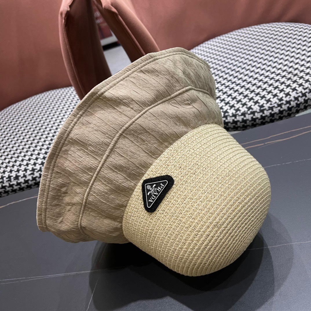  PRADA普拉达春夏2024新款显渔夫帽夏天遮阳防晒盆帽