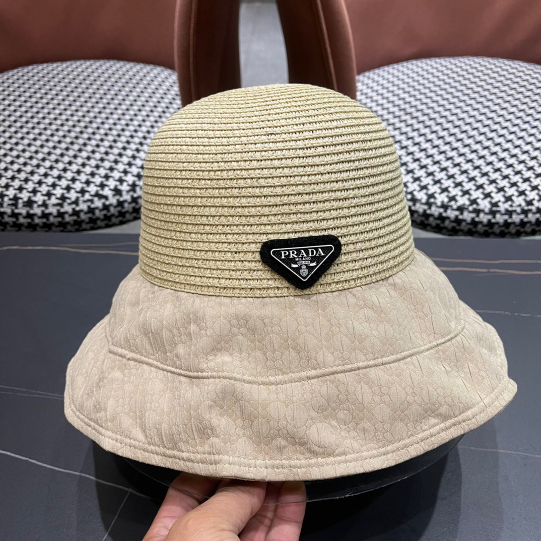  PRADA普拉达春夏2024新款显渔夫帽夏天遮阳防晒盆帽