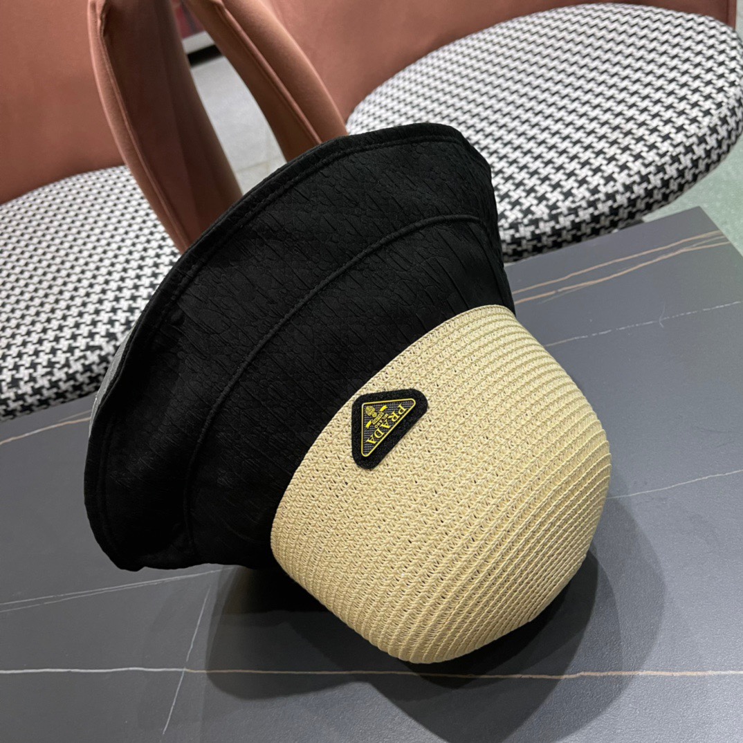  PRADA普拉达春夏2024新款显渔夫帽夏天遮阳防晒盆帽