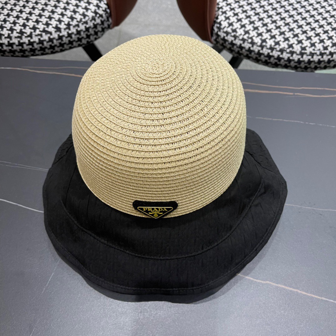  PRADA普拉达春夏2024新款显渔夫帽夏天遮阳防晒盆帽