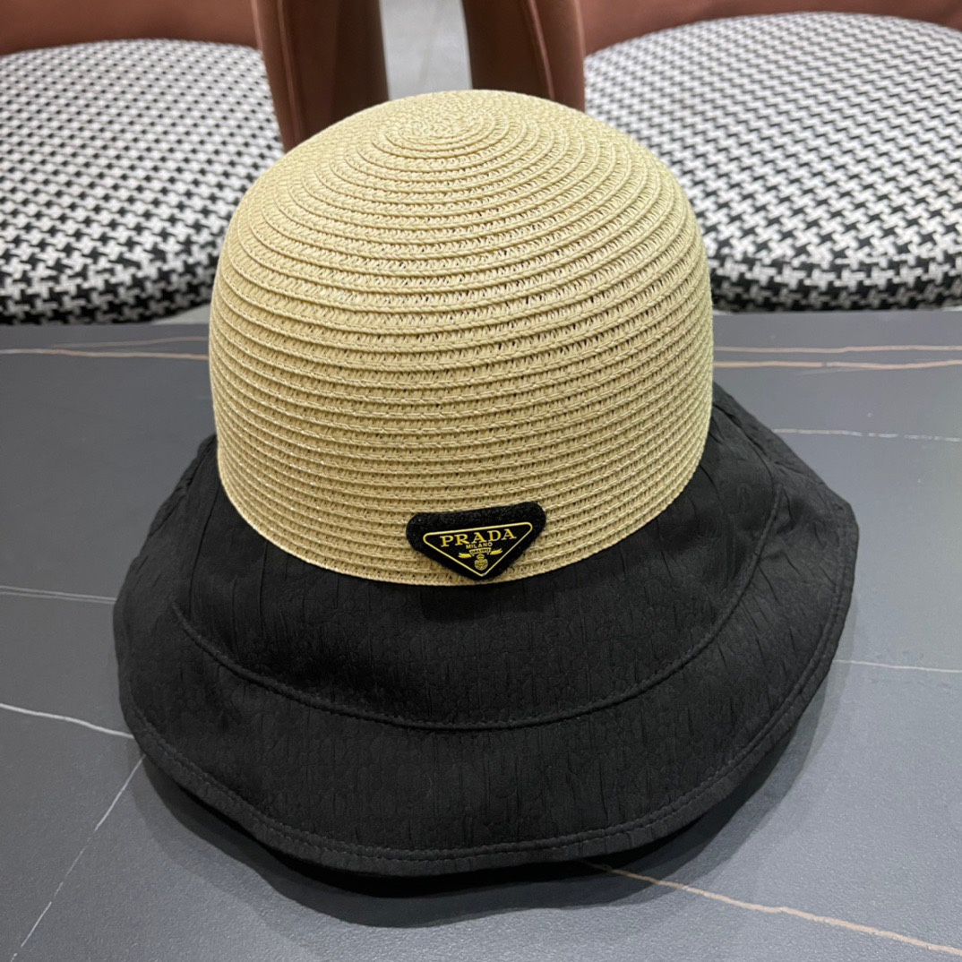  PRADA普拉达春夏2024新款显渔夫帽夏天遮阳防晒盆帽