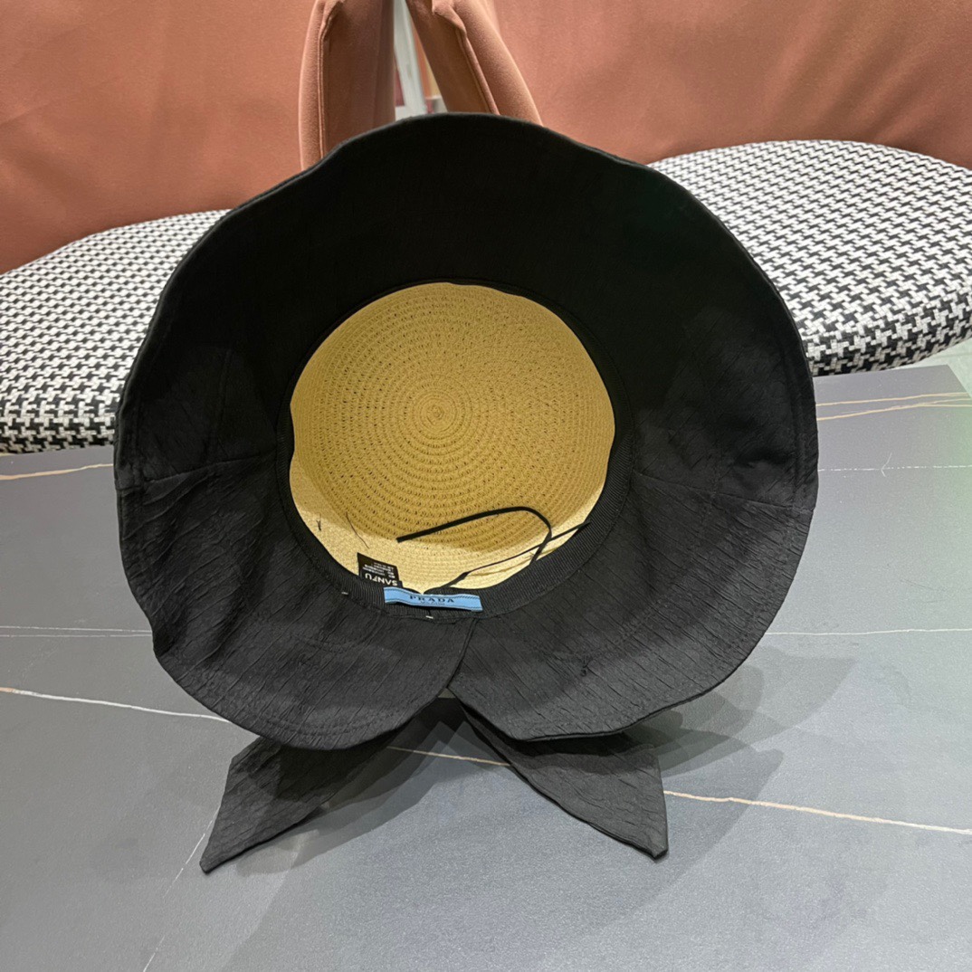  PRADA普拉达春夏2024新款显渔夫帽夏天遮阳防晒盆帽