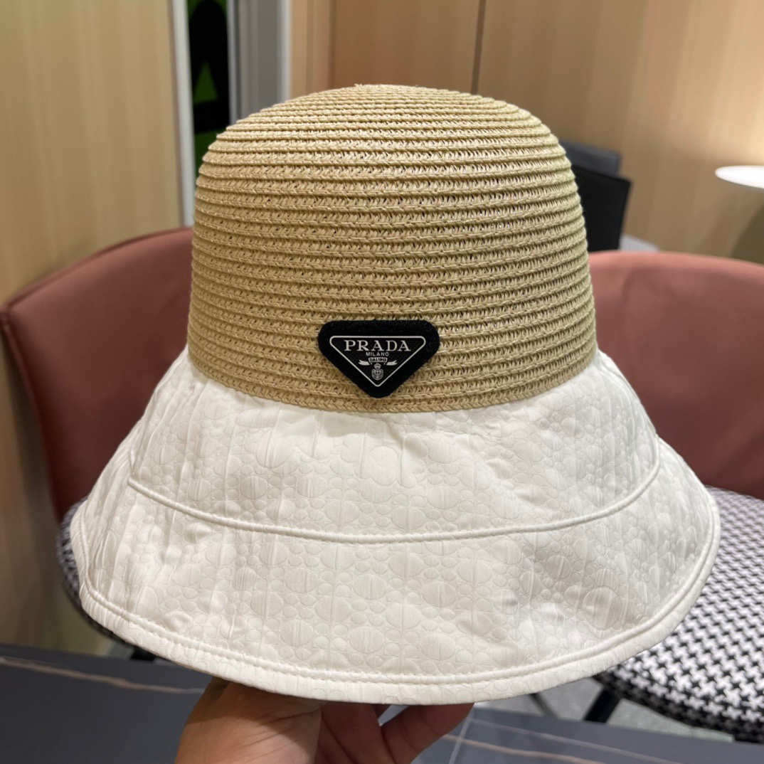  PRADA普拉达春夏2024新款显渔夫帽夏天遮阳防晒盆帽