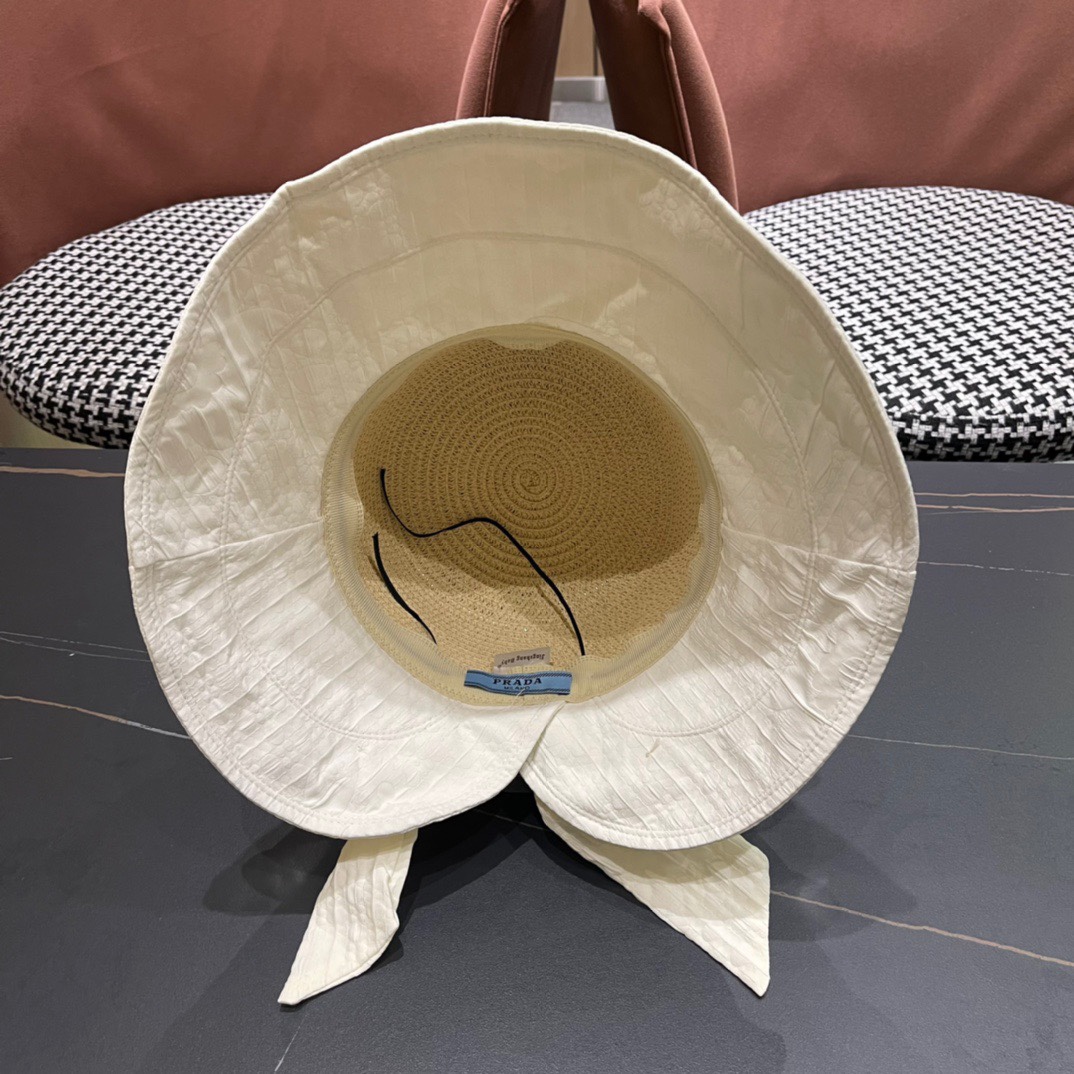  PRADA普拉达春夏2024新款显渔夫帽夏天遮阳防晒盆帽