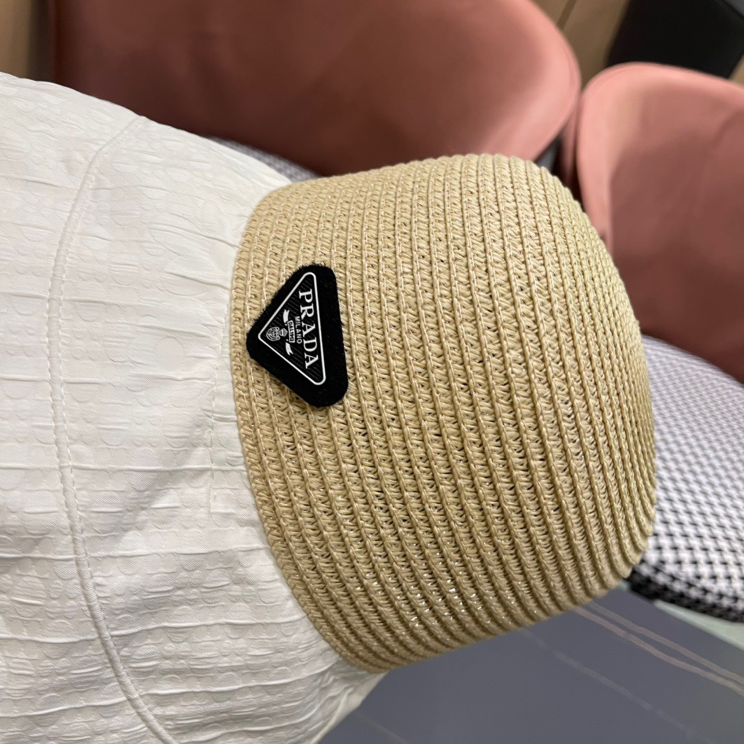 PRADA普拉达春夏2024新款显渔夫帽夏天遮阳防晒盆帽