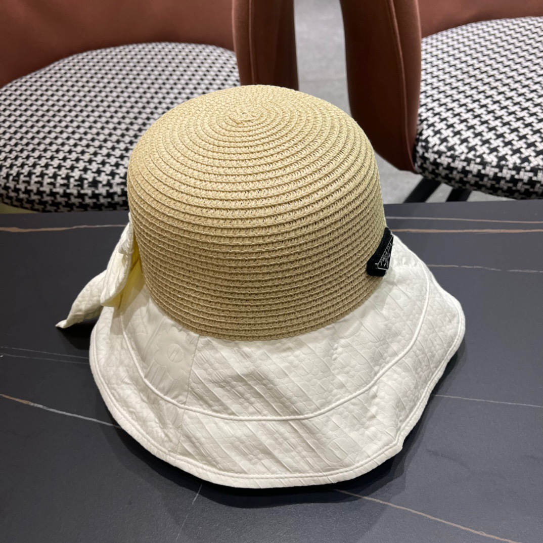  PRADA普拉达春夏2024新款显渔夫帽夏天遮阳防晒盆帽