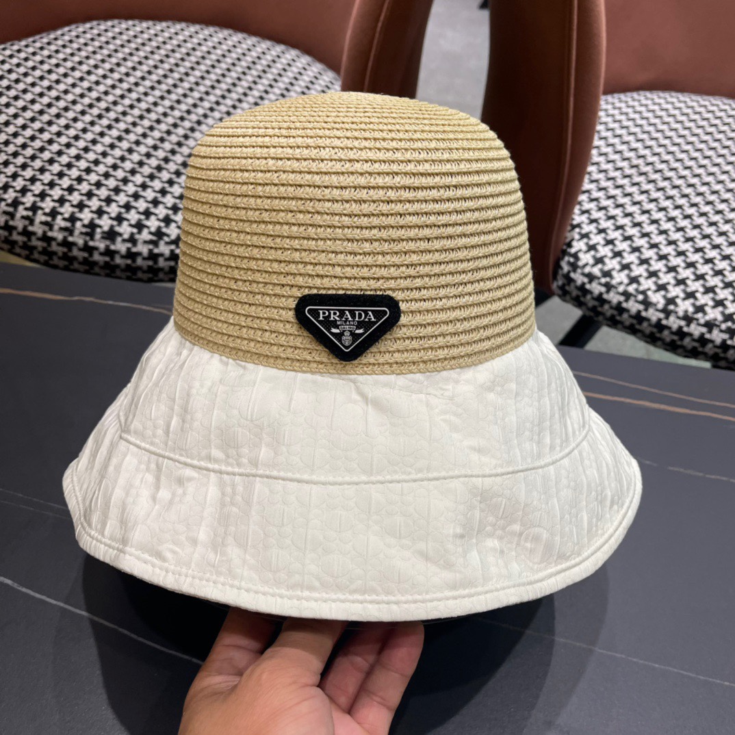  PRADA普拉达春夏2024新款显渔夫帽夏天遮阳防晒盆帽