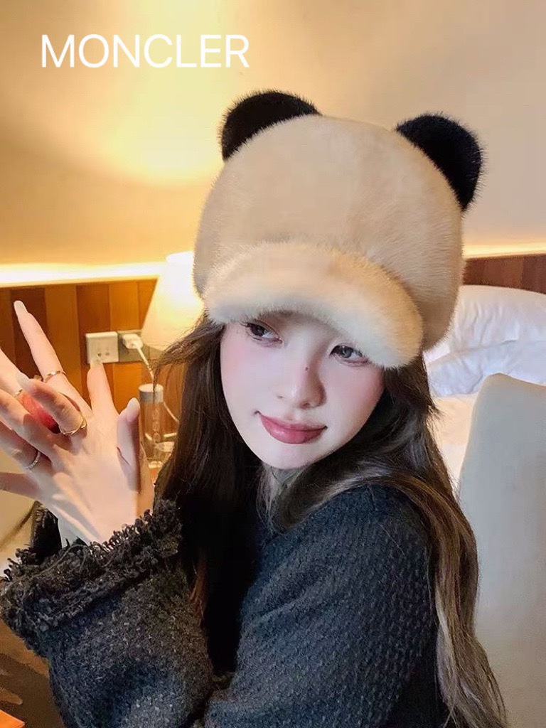 MONCLER蒙口帽子女冬季新款耳朵帽皮草加厚保暖鸭舌帽休闲逛街百搭棒球帽