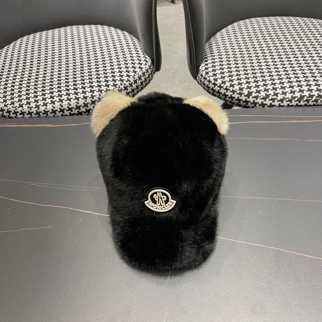 MONCLER蒙口帽子女冬季新款耳朵帽皮草加厚保暖鸭舌帽休闲逛街百搭棒球帽