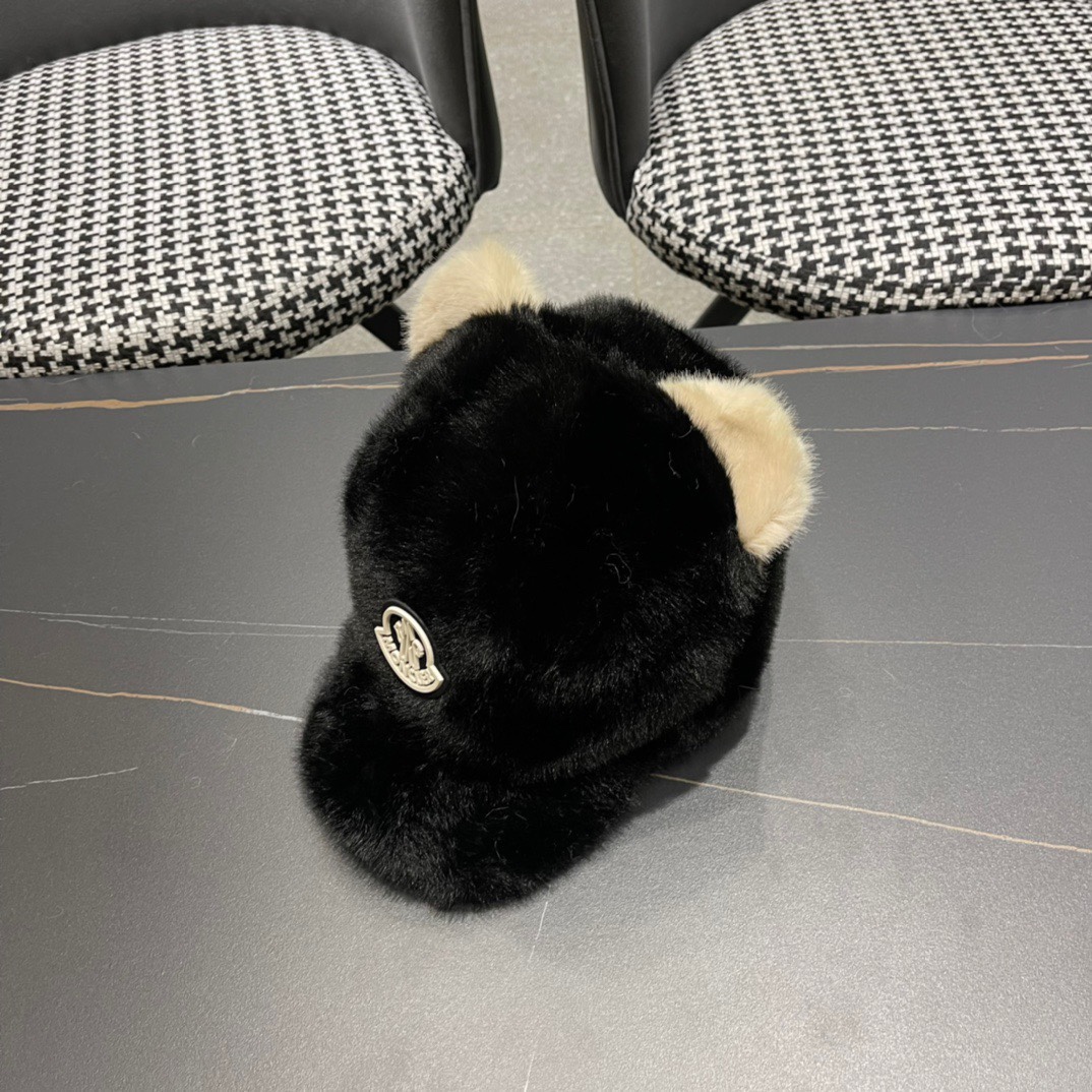 MONCLER蒙口帽子女冬季新款耳朵帽皮草加厚保暖鸭舌帽休闲逛街百搭棒球帽