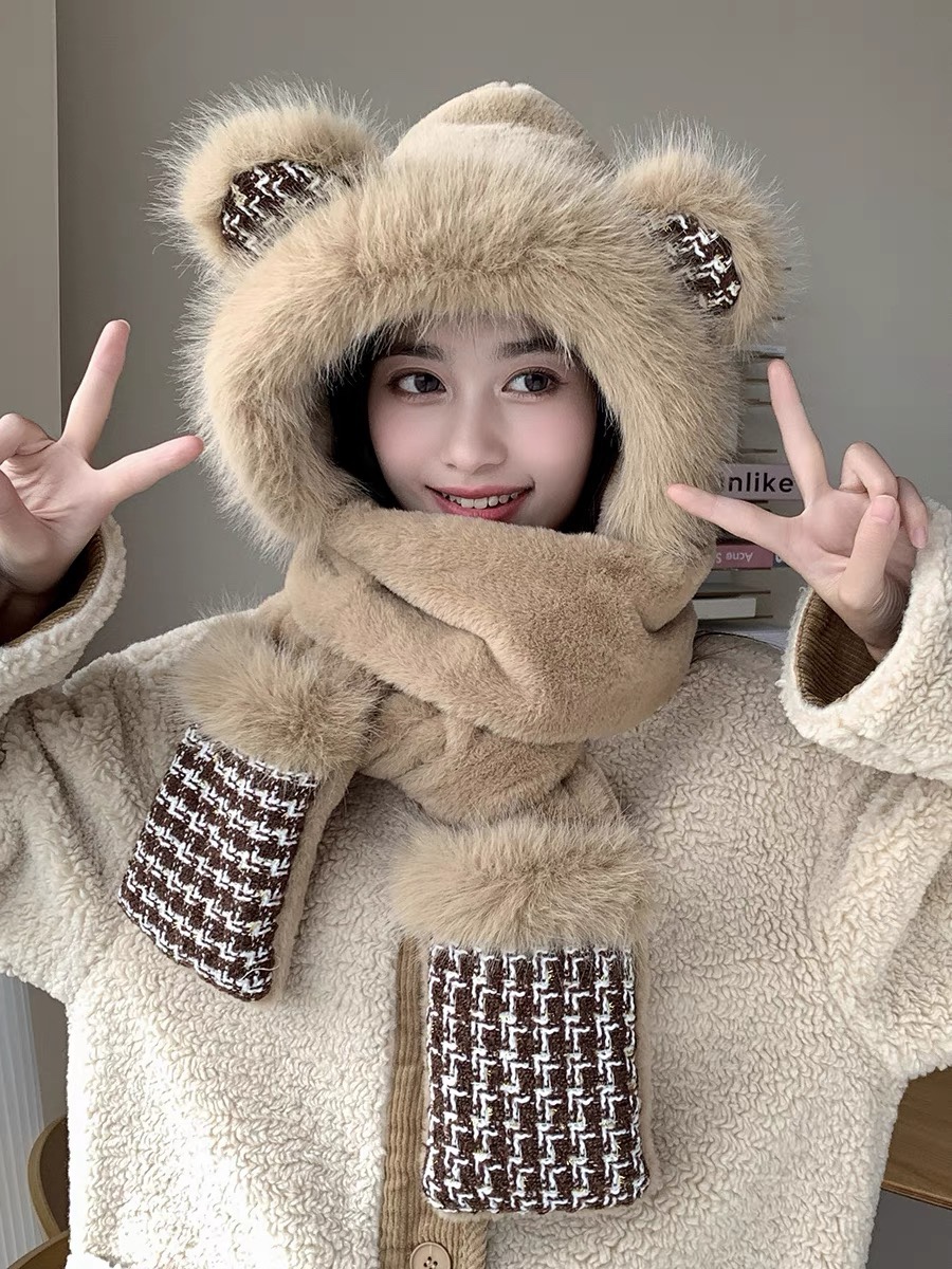 NO:214956,Burberry plush hooded scarf for women in winter winter warm gloves hat scarf one three-piece set hat fisherman hat baseball hat knit hat, hat, burberry, espadrilles, gloves, hats19860909巴宝莉毛绒连帽围脖女冬季冬天保暖手套帽子围巾一体三件套帽子渔夫帽棒球帽针织帽,帽子,burberry,espadrilles,gloves,hats,hat