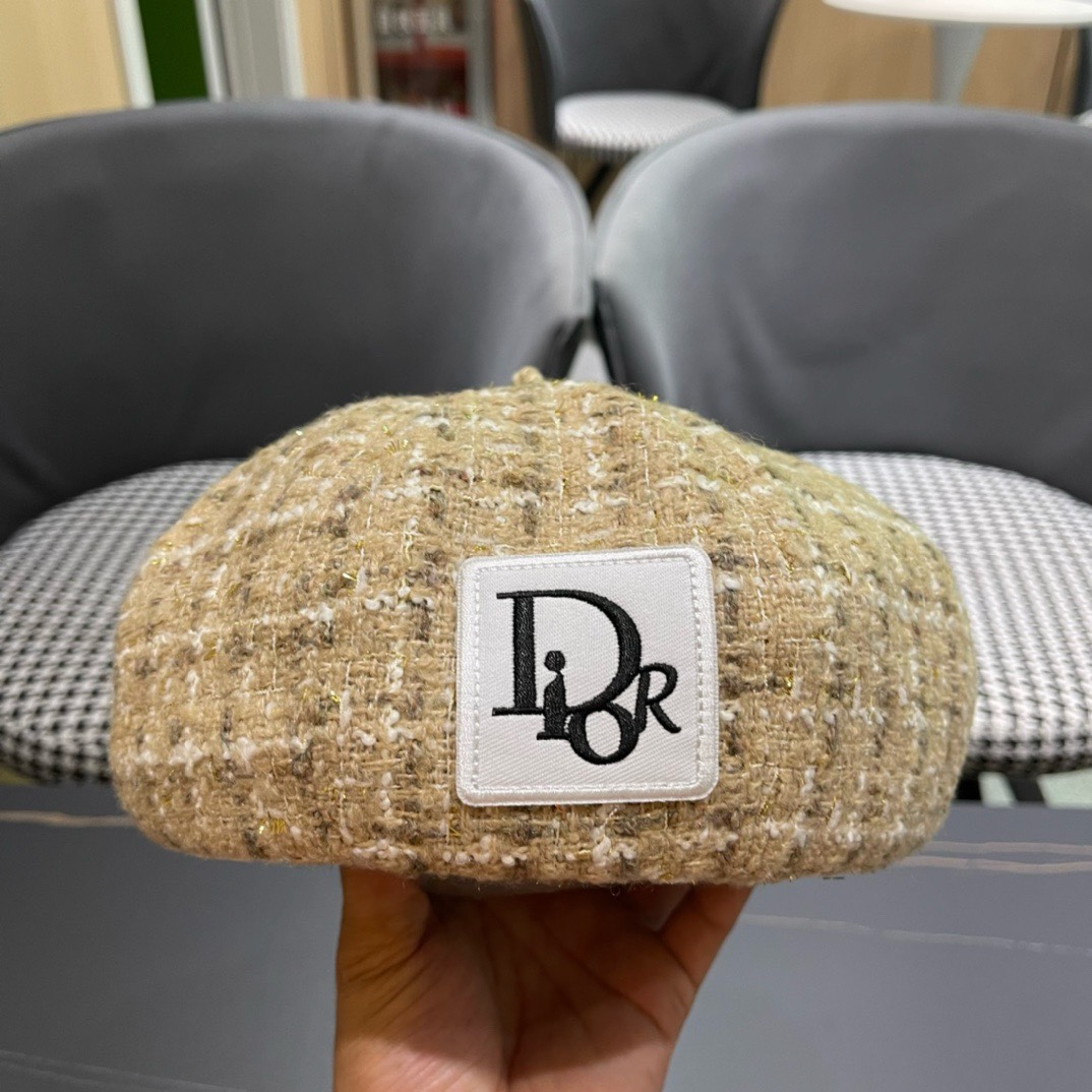 迪奥Dior八角帽子女秋冬季网红贝雷羊毛报童帽