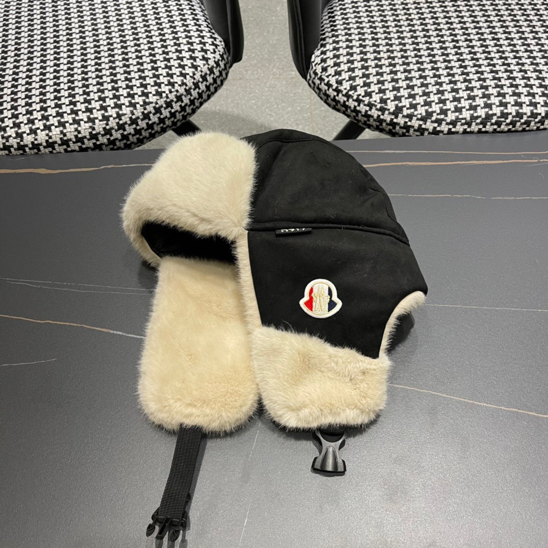 MONCLER拼接麂皮绒毛绒雷锋帽子男女户外滑雪保暖加厚骑车防寒东北帽