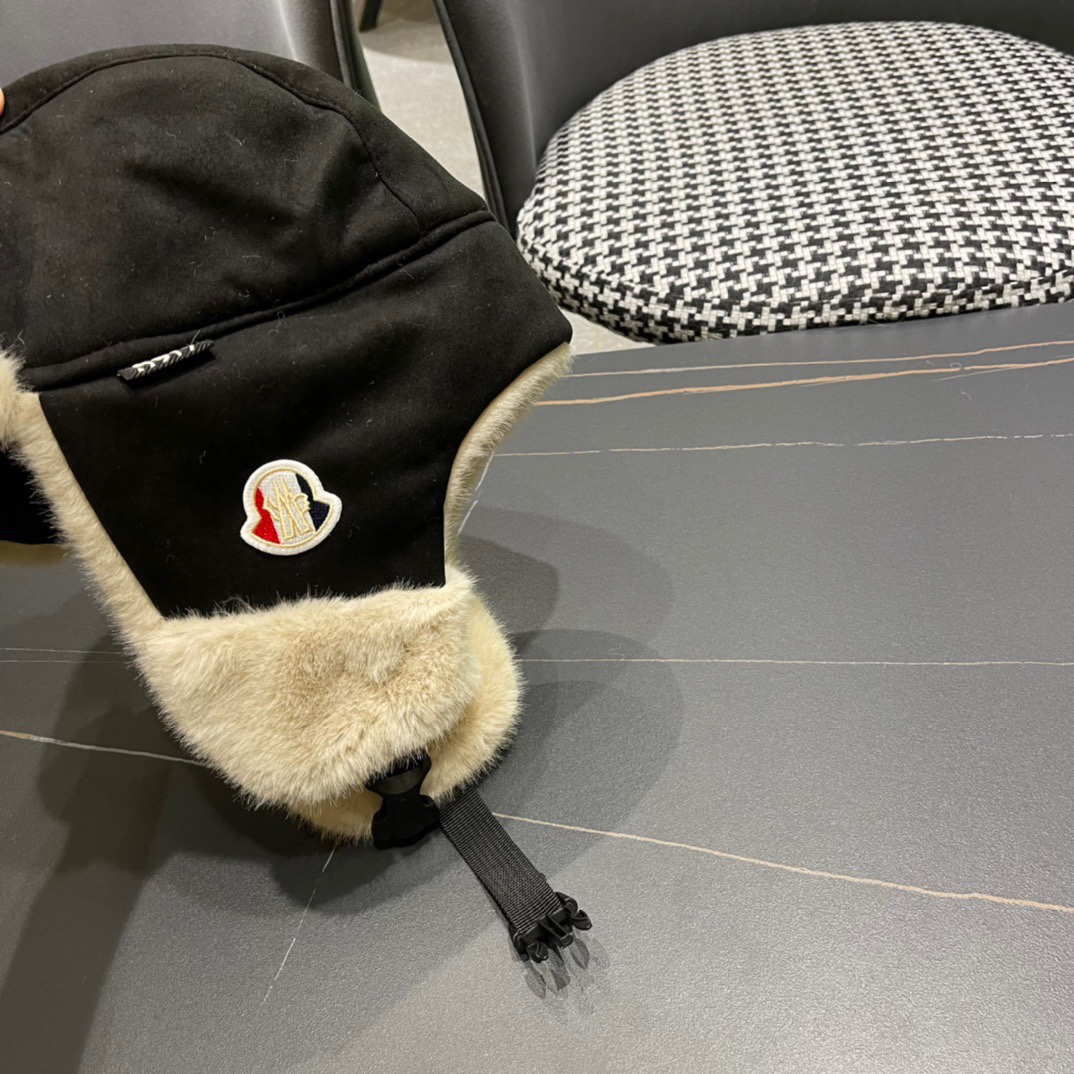 MONCLER拼接麂皮绒毛绒雷锋帽子男女户外滑雪保暖加厚骑车防寒东北帽