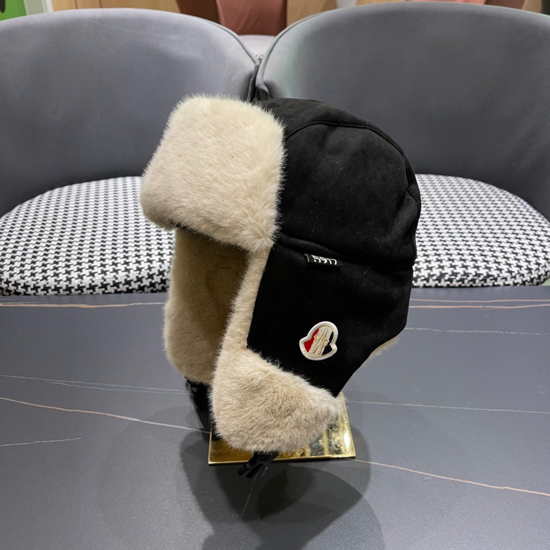 MONCLER拼接麂皮绒毛绒雷锋帽子男女户外滑雪保暖加厚骑车防寒东北帽