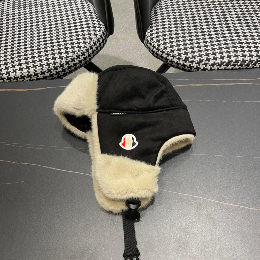 MONCLER拼接麂皮绒毛绒雷锋帽子男女户外滑雪保暖加厚骑车防寒东北帽