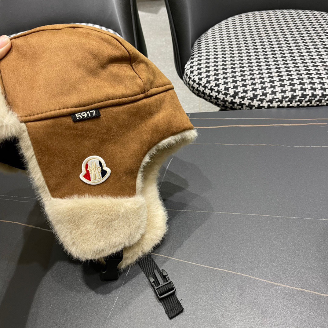 MONCLER拼接麂皮绒毛绒雷锋帽子男女户外滑雪保暖加厚骑车防寒东北帽