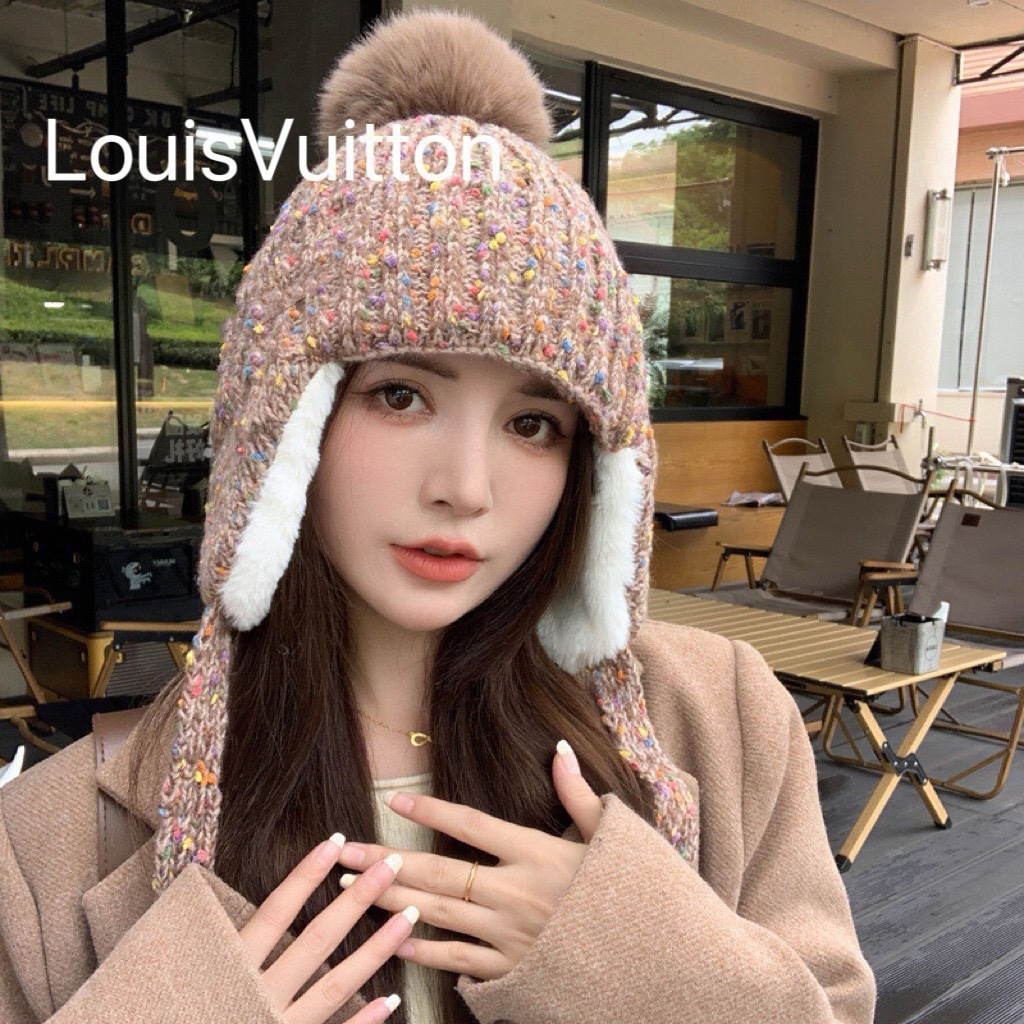 LouisVuitton路易威登粗毛线帽女针织帽冷帽子秋冬季保暖加厚2023新款护耳大头围显脸小
