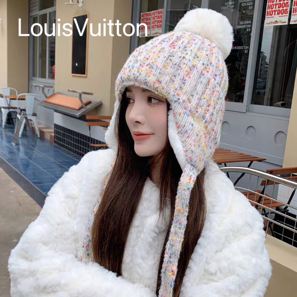 LouisVuitton路易威登粗毛线帽女针织帽冷帽子秋冬季保暖加厚2023新款护耳大头围显脸小