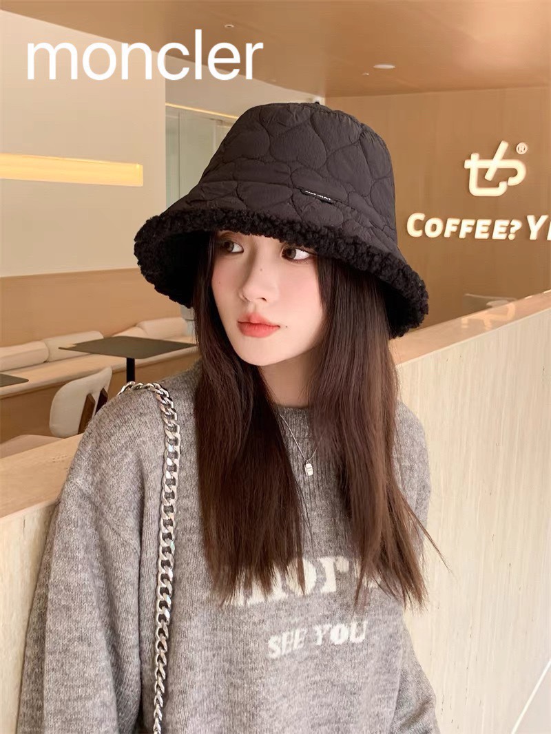 蒙口moncler羊羔绒双面渔夫帽子女秋冬季时尚百搭显脸小保暖加绒加厚防寒盆帽