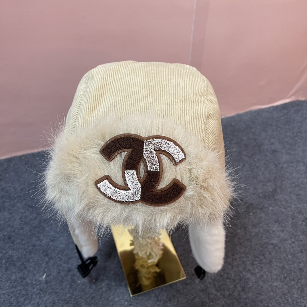 香奈儿Chanel2024新款秋冬季灯芯毛绒雷锋帽加绒加厚护耳帽子防寒防风帽