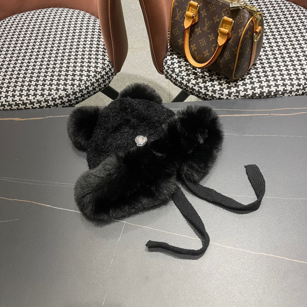 moncler秋冬季新款可爱小熊耳朵百搭毛线帽韩版显脸小保暖套头女帽