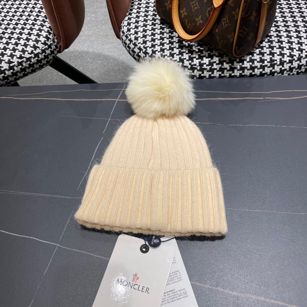 蒙口毛线帽兔毛狐狸毛球颜色黑白米灰四色