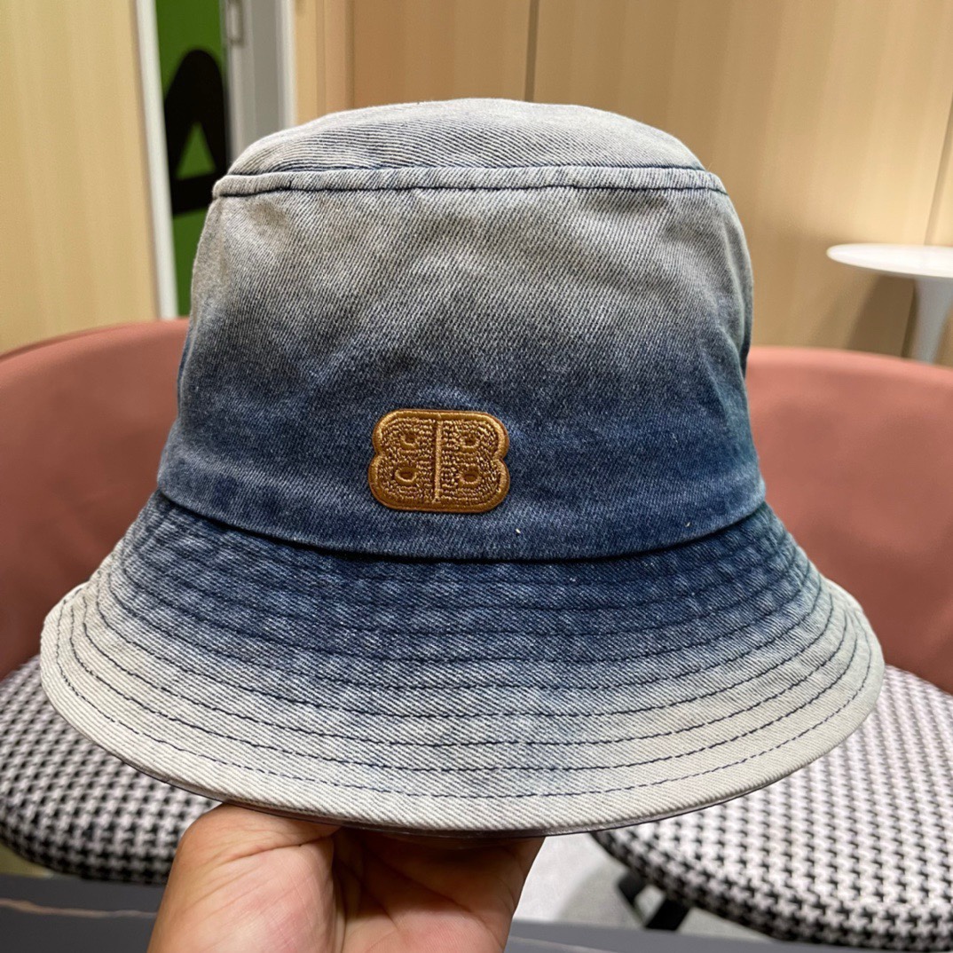 balenciaga巴黎世家2024牛仔渔夫帽夏季防晒遮阳帽子大头围水桶帽显脸小
