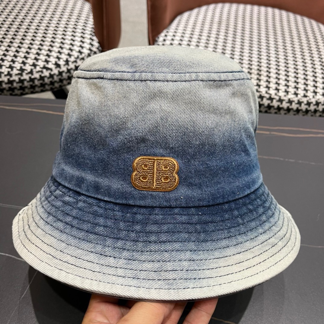 balenciaga巴黎世家2024牛仔渔夫帽夏季防晒遮阳帽子大头围水桶帽显脸小