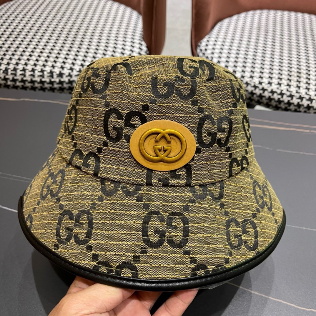 GUCCI古奇2024专柜新款简约渔夫帽很潮！休闲运动款经典制作超级好搭衣服！