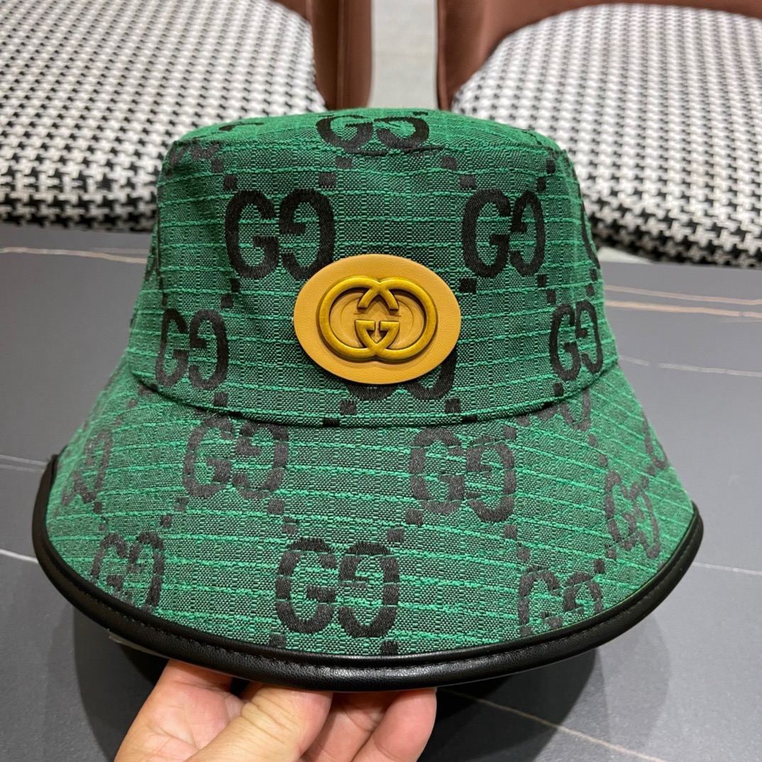 GUCCI古奇2024专柜新款简约渔夫帽很潮！休闲运动款经典制作超级好搭衣服！