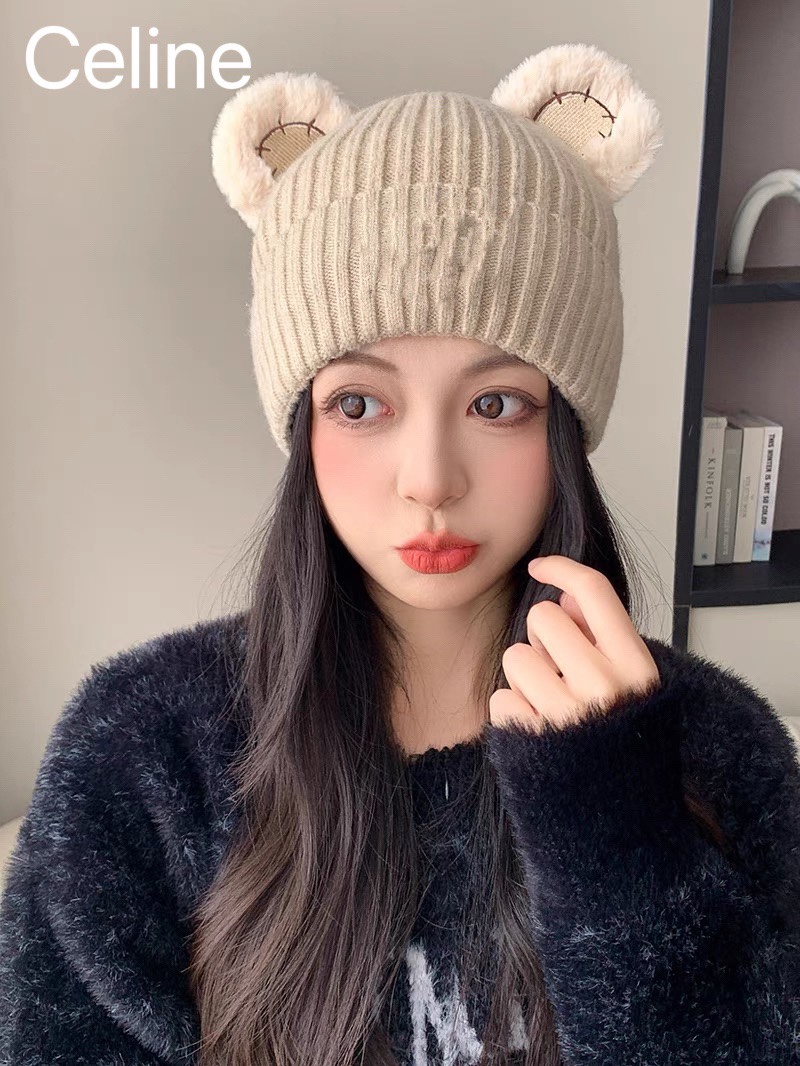 赛琳Celine可爱小熊耳朵帽子女秋冬韩版潮时尚保暖护耳针织毛线帽百搭套头帽