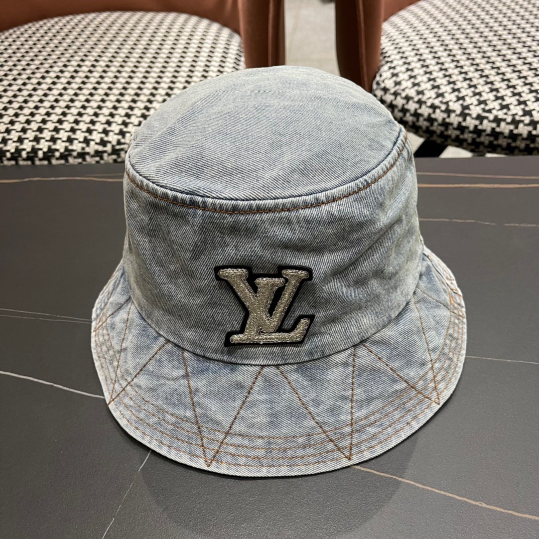LouiVuittonLV2024新款路易威登牛仔老花渔夫帽简单大方男女通用遮阳帽